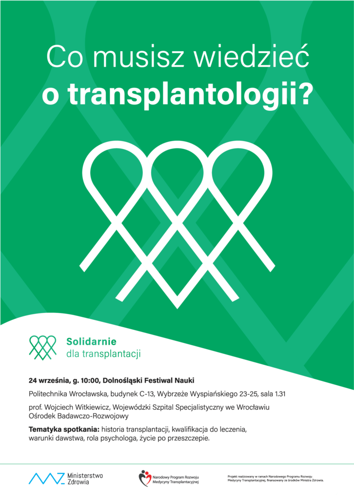przeszczep spotkanie edukacyjne 2019_09_24 solidarnie dla transplantacji Wrocław politechnika wrocławska zaprasza na wykład o leczeniu przeszczepami